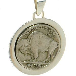 925 Sterling Silver Five Cents Buffalo Coin Pendant